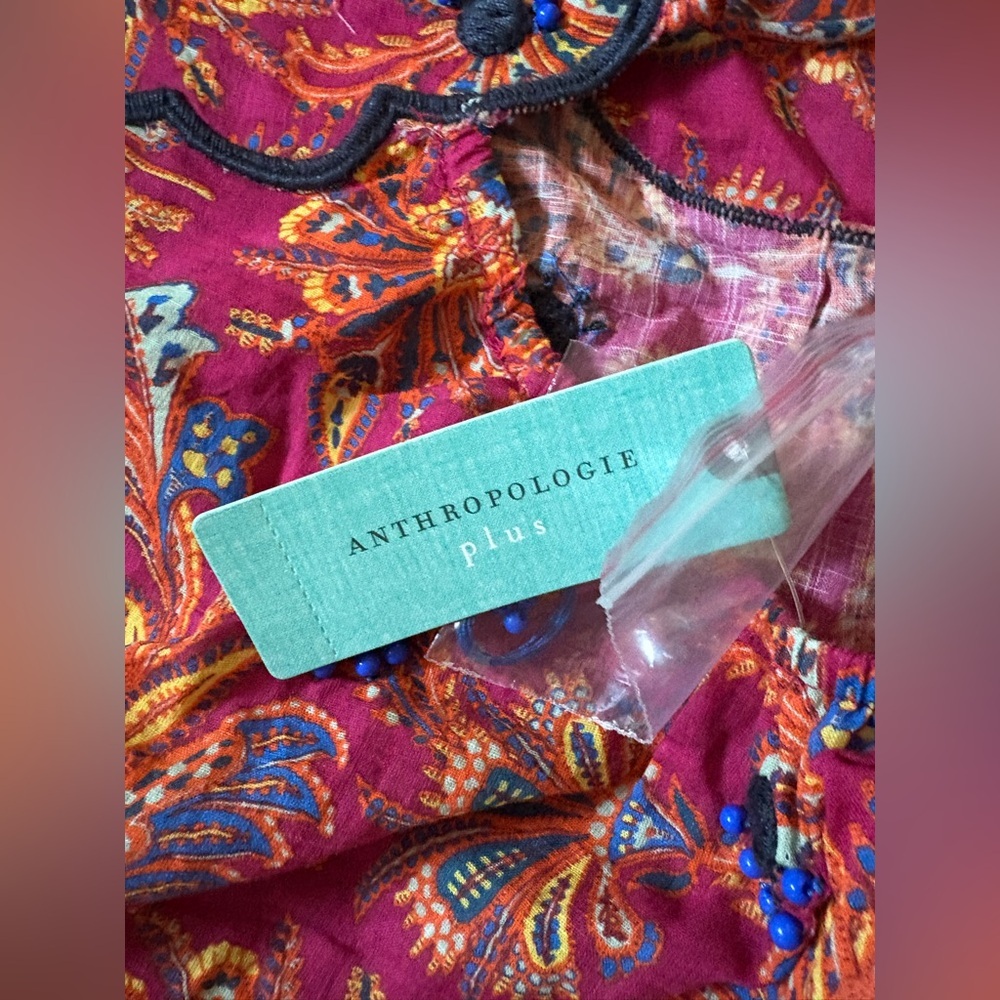 NWT Anthropologie Bare Deco Beaded & Embroidered Babydoll Tank Red Cropped - Picture 8 of 13